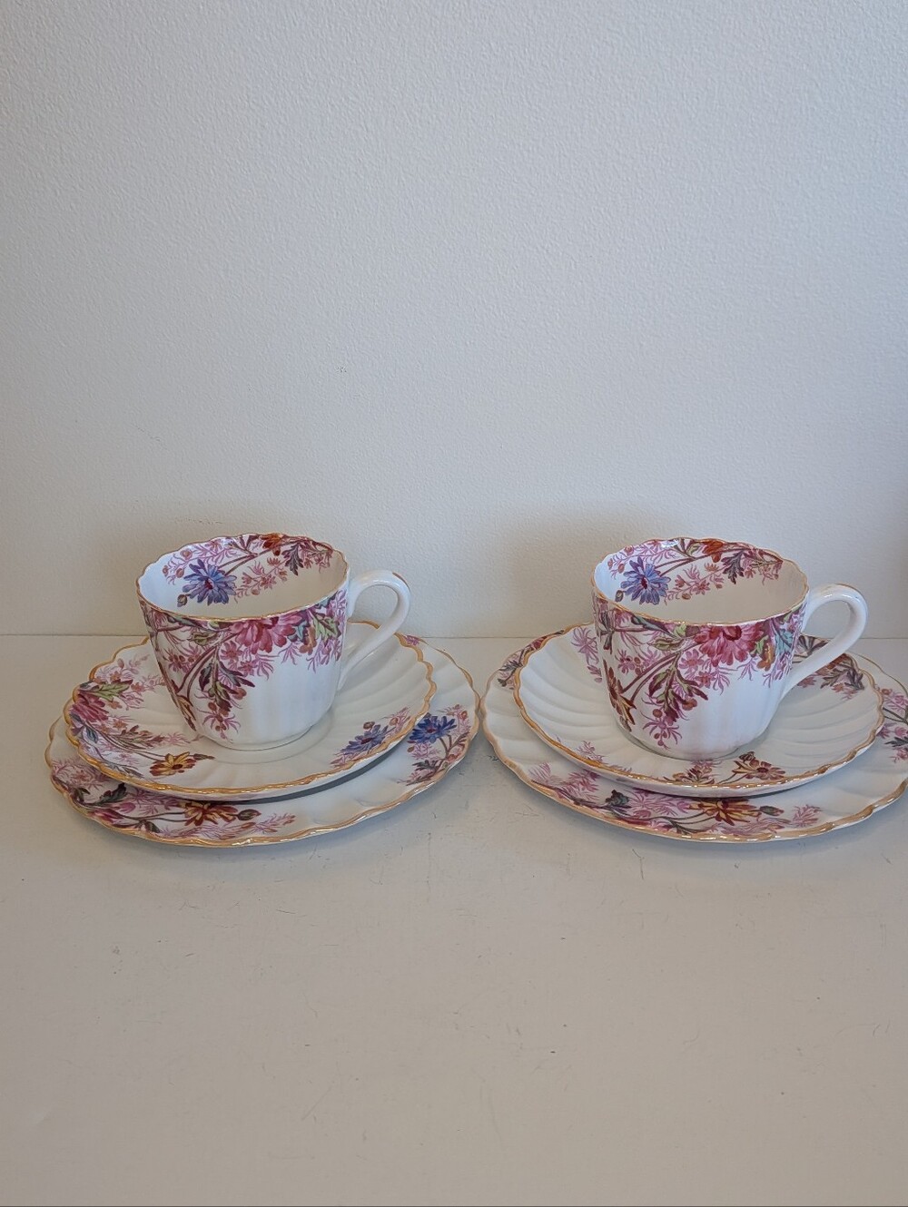Vtg Spode Copeland Chelsea Garden Teacup Saucer Cake Plate Trio, Set Of 2
